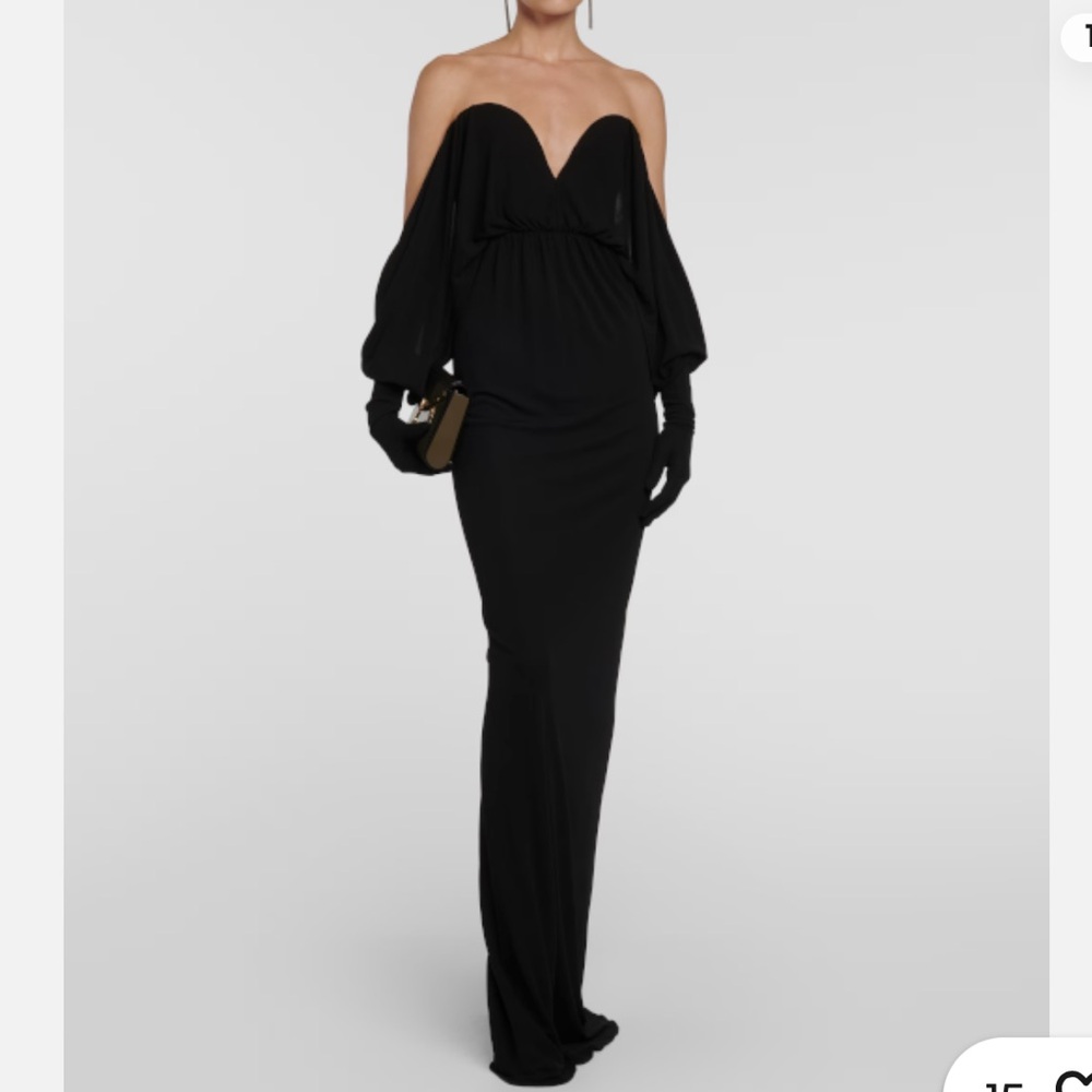Saint Laurent Black Draped Gown with Gloves